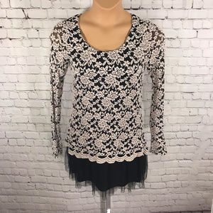 A’Reve Black & Cream Long Sleeve Dress Size M